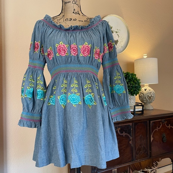 King Ranch Dresses & Skirts - {King Ranch} Rose Embroidered Dress with Ruffle & Smocked Details